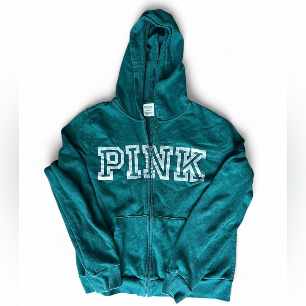 PINK Victoria's Secret dark green Zip-Up Hoodie
